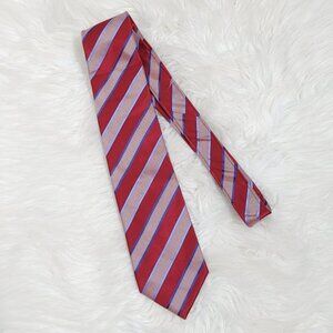 💕Jones New York Men's Red & Blue Striped 100% Silk Tie Gift Business Casual